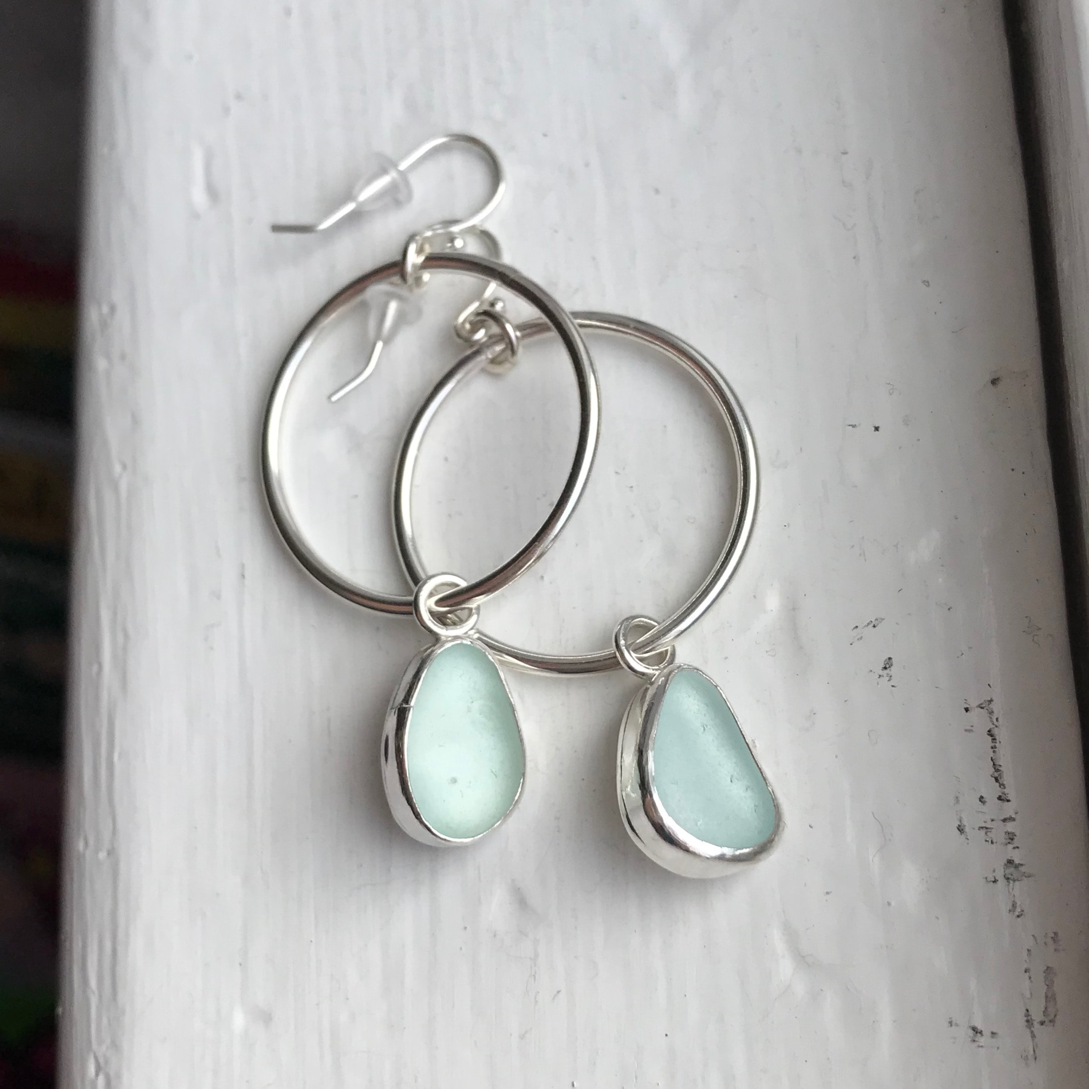 hoop earrings Cornish sea glass seaglass hoops gifts for her Sea glass hoops sea glass earrings